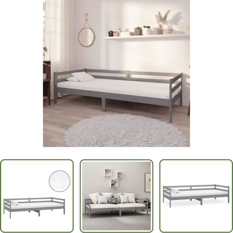 Schlafsofa Holz - Tagesbett mit Matratze 90x200 cm Grau Kiefer Massivholz (1/5)
