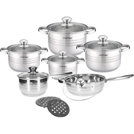 Ensemble de Cuisine - CHEFFINGER - CF-SS1231 - 4 Marmites - 1 Sauteuse - Acier Inoxydable