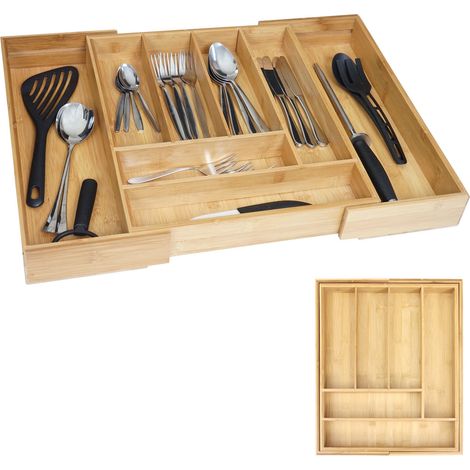 Range-couverts HWC-B20, organisateur de tiroir, bambou extensible 35-58x45cm (1/4)