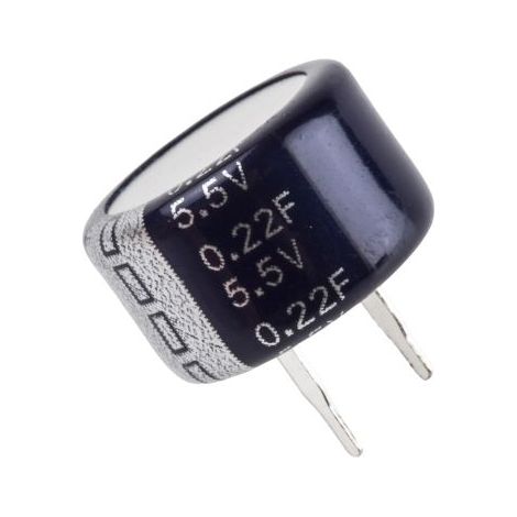 Supercondensateur, 0.22F, 5.5V c.c., Traversant, 13.5 x 8.3mm, pas de 5mm, -40 °C  +85 °C. ( Prix pour 1 )
