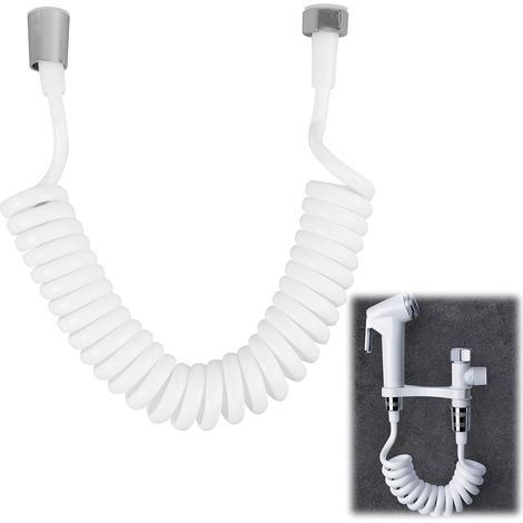 Flexible De Douche 2 Mètres, Tuyau En Mousse Avec Bouchon En Cuivre, Tuyau Rétractable Et Téléscopique Pour Douchette, Bidet Et WC, Design En Spiral Blanc, Tube À Ressort Télescopique (1/5)