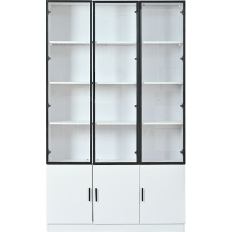 Vetrina bianca da terra 120 x 32 x 200 cm con 6 ante in vetro e LED (1/5)
