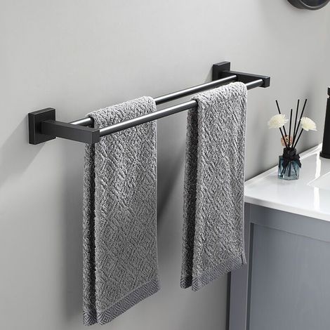 Porte-Serviette Salle de Bain,Barres Porte Serviettes Mural(Noir, 50cm) (1/5)