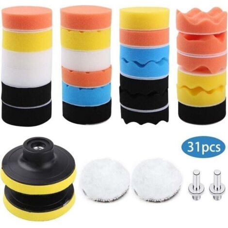 Tampon de Polissage,31 Kit de Polissage,lustrage,éponge Polissage,Laine De Polissage Cirage,avec Adaptateur M10,pour polisseuse de Voiture