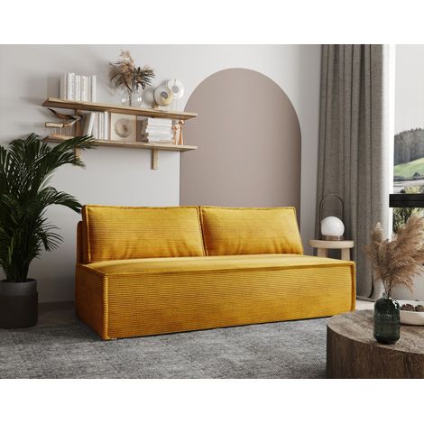 Sofa Designersofa AMANDA 3-Sitzer mit Schlaffunktion in Stoff Zoom Senfgelb (1/5)