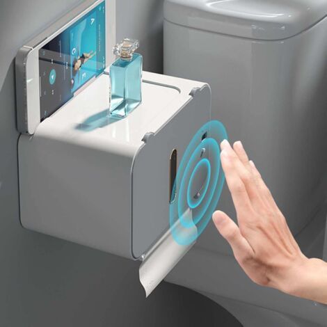 Distributeur automatique de papier toilette sans contact, distributeur d'essuie-mains mural, porte-rouleau de papier toilette auto-adhésif (sans perçage) pour la cuisine et la salle de bain (1/4)