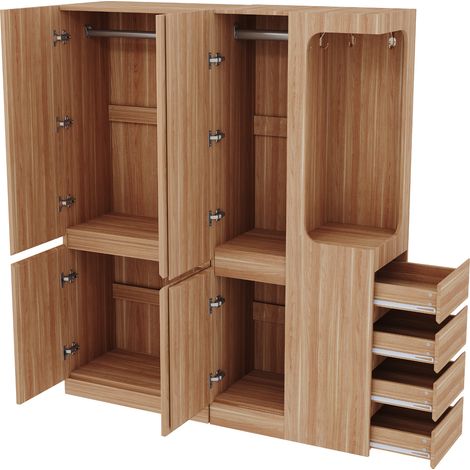 GagaArmoire penderie 140 x 40 x 170 cm, avec tiroirs, bois naturel (1/5)