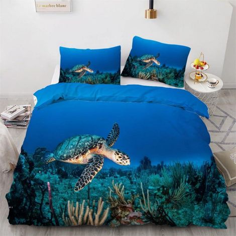 Ensemble de literie 220x240 cm Tortue de mer 3 pièces microfibre avec fermeture éclair