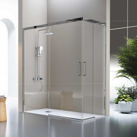 Mampara de ducha esquina 2 Fijos 70 cm + 2 Puertas Correderas 140 cm LUKA