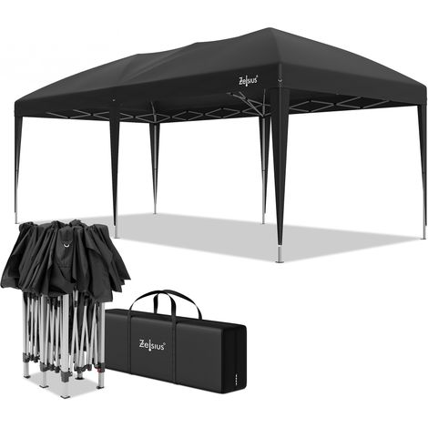 Zelsius Faltbarer Pavillon 3 x 6 m, Schwarz, Pop-Up Faltpavillon, Gartenzelt, Partyzelt mit Tasche (1/5)
