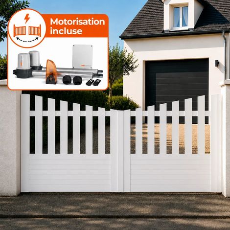 Portail battant électrique PVC blanc avec moteur Sentinel H 145 x L 350 ALENÇON CONCAVE (1/5)