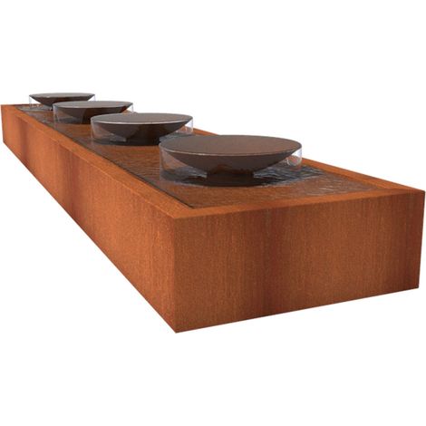 Adezz Wassertisch mit Schalen Corten-Stahl Rost braun/orange Wasserspiel Pumpe LED verschied. Größen 500x100x52 cm (4 Wasserschalen) (1/2)