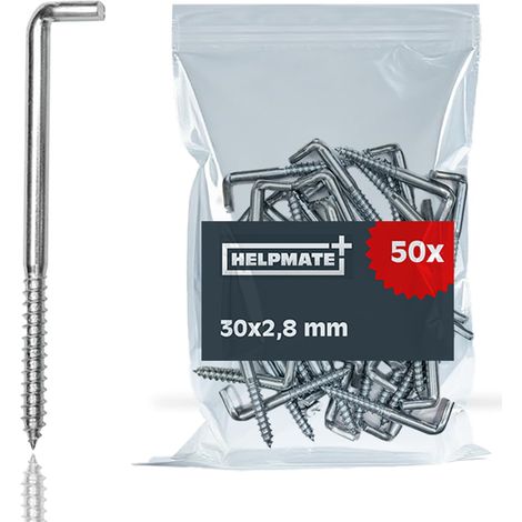HELPMATE - Ganci a vite diritti 30x2,8x13x12 mm - acciaio zincato - 50 pezzi - Ganci per montaggio a parete (1/5)