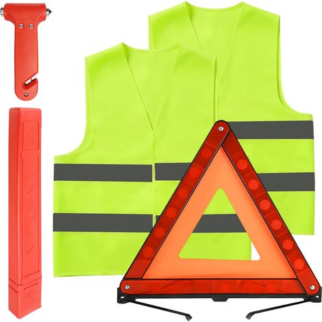 Kit Sécurité Voiture avec Triangle et Gilet Jaune et Marteau d'urgence (1/5)