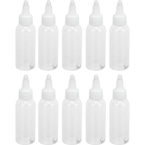 10 bouteilles de distribution de pigments 60ml en plastique durable avec bille roulante, idéales pour huiles capillaires, solvants et encres. (1/5)