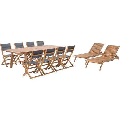 Garden Dining Set with Loungers 8 Seater CESANA Acacia Wood Light Brown
