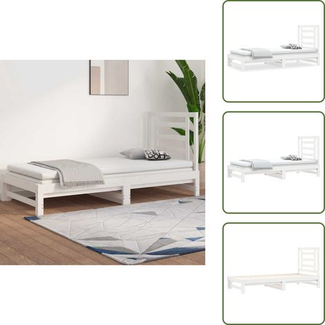 Tagesbett Ausziehbar Weiß 2x(90x200) cm Massivholz Kiefer - Tagesbett - Holzbett - Kiefernholzbett - Doppelbett - Schlafsofa