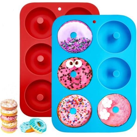 Lot de 2 Moules à Donuts en Silicone, 6 Cavités Anti-adhérentes Résistantes à la Chaleur Pour Gâteaux, Idéal Pour l'outil de Muffin (1/4)