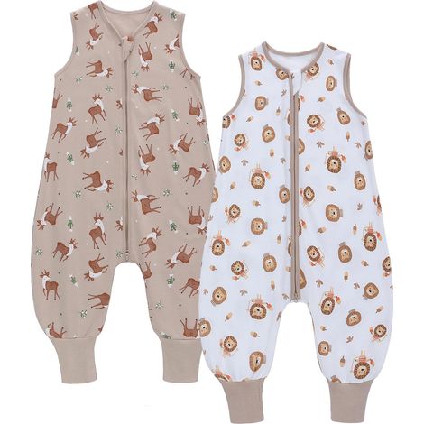 Lot de 2 Sac de Couchage pour Bébé, 0.5 Tog Gigoteuse D'été à Pieds sans Manches pour Fille Garçon, Turbulette 100% Coton (1/5)
