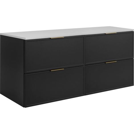 Mobiletto da bagno, Grigio Scuro / Bianco, maniglia dorata, 120 (2 x 60) x 46 x 57 cm (1/5)