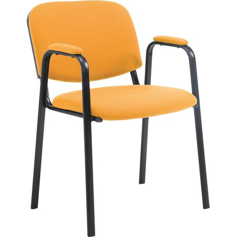 Sedia visitatore con braccioli integrati, zona attesa in tessuto arancione, base a 4 gambe in metallo nero 100003389