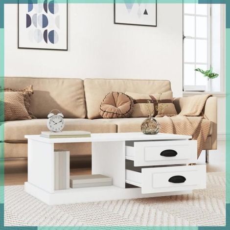 816240 Table basse blanc 90x50x35 cm bois d'ingénierie (1/5)