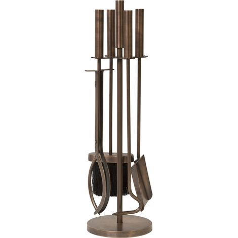 Fireside Companion Set Round - Iron - L15 x W15 x H50 cm - Copper