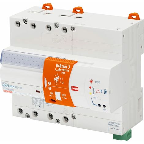 Gewiss RESTART CON AUTOTEST PRO - CONECTADO CON RCCB'S - 4 POLOS - 40 A TIPO A[IR] Idn=0,03 A 400 V - 7 TE EN 50022, GW90922