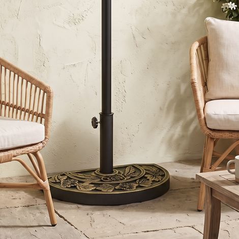 Pied de parasol demi-lune Ø38 mm et Ø48 mm avec manivelle, en résine, fixation murale, bronze (1/5)