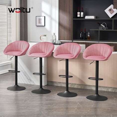 WOLTU Juego de 4 taburetes de bar de terciopelo, sillas de bar giratorias ajustables, color rosa