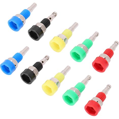 Lot de 10 douilles banane femelles 2mm en laiton ABS, bornes mini pour instruments électroniques, véhicules, panneaux solaires, 2 rouges, 2 noires, 2 jaunes, 2 bleues, 2 vertes (1/5)