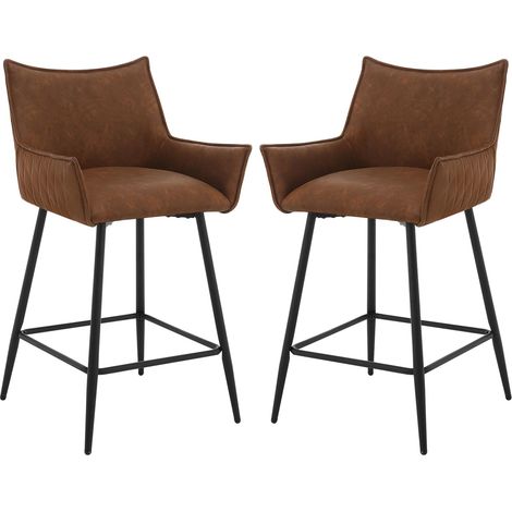 WOLTU 2x Taburetes de Bar Modernos en PU con Asiento Acolchado Suave reposabrazos Respaldo y Base de reposapiés de Metal para Comedor Cocina Marrone (1/5)