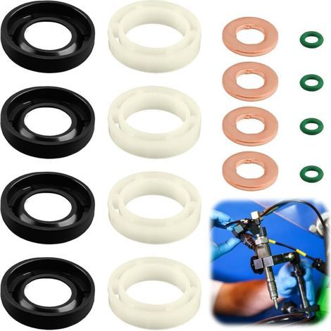 16 Pcs Kit de Joint Injecteur 1.6 HDI, Rondelle D'étanchéité D'injecteur Diesel Remplacement Compatible avec Citroen, Peugeot Accessoires Universels d'Huile D'injecteur(1314368, 1982A0) (Vert) (1/4)