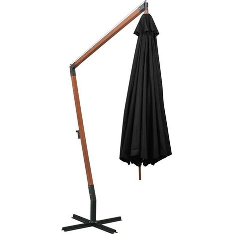 Parasol déporté noir à mât en bois massif – Grand ombrage sans mât central pour terrasse, jardin et extérieur, protection UV (1/5)