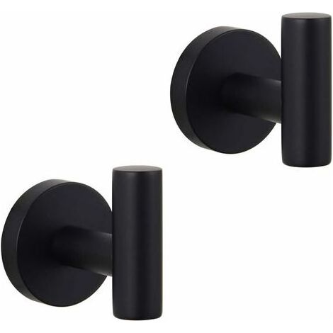 Bathroom Matte Black Coat Hook SUS 304 Stainless Steel Single Towel/Robe Clothes Hook for Bath Kitchen Contemporary Hotel Style Wall Mounted 2 Pack (1/5)