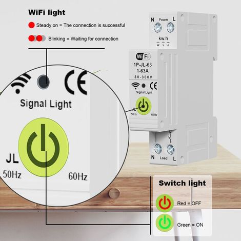 TUYA WIFI Disjoncteur intelligent Mesure de puissance Compteur d'énergie 1P 63A Voltmètre Ampèremètre Rail DIN Smart Life Télécommande sans fil Commutateur Minuterie Commande vocale