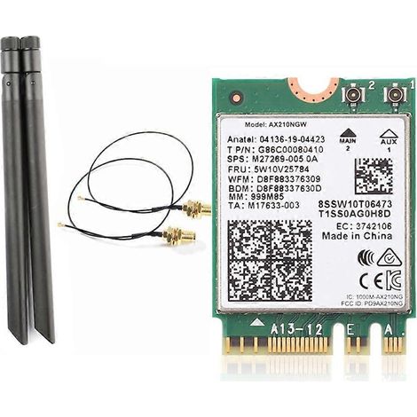 Adaptateur WiFi 6E AX210NGW mini PCI-E, Tri-Bande 5374Mbps, Carte Réseau sans Fil BT5.2, Compatible 2.4GHz/5GHz/6GHz, Ultra Haut Débit pour Ordinateur Portable. (1/4)
