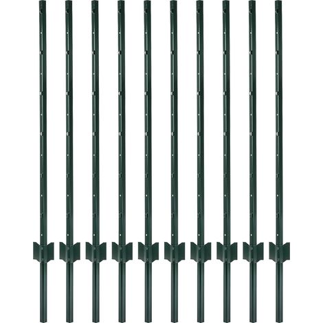 Metal Fence Posts 4Ft 10Pc Set U Shape Powder Coated for Garden Boundary Green (1/5)