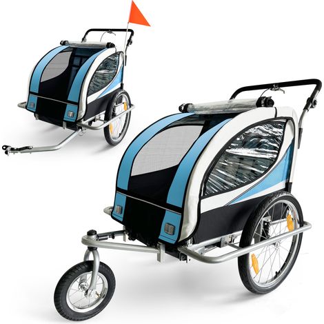 SAMAX 360° drehbarer Fahrradanhänger 2in1 Jogger - in Blau - Silver Frame