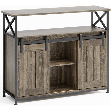Buffet de Cuisine Bealife Meuble de Rangement 2 Portes Coulissantes 3 Étagères Réglables pour Salon Gris 100 x 33 x 80 cm