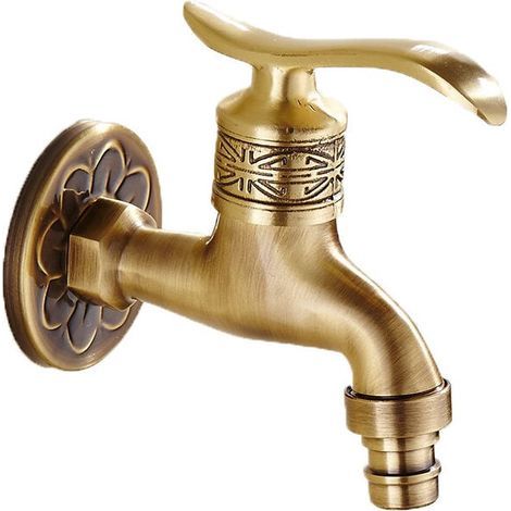 Générique Antique Robinet en Laiton Poignée Lessive Salle De Bains Montage Mural Lave-Linge Robinet Extérieur Jardin Tuyau Simple Robinet Froid Long (1/5)