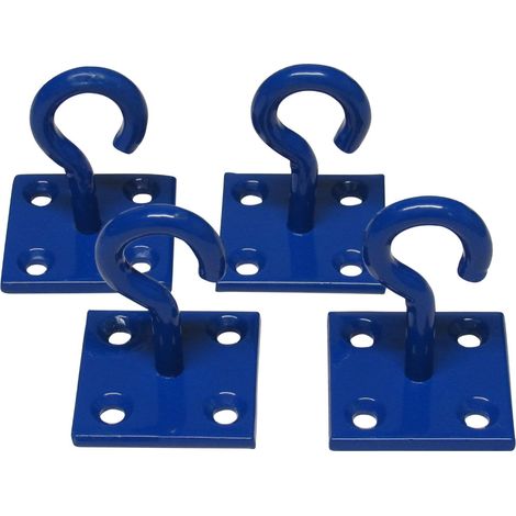 Horse Tie Hook on Plates Blue - Pack of 4 (Rope Chain Tether Stable Anchor)