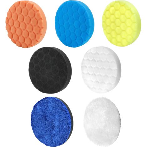 7-Piece Car Polishing Pad Set, 6 Inch/150mm, 5 Sponge Buffing Pads & 2 Microfiber Polishing Pads for Eccentric Machine Grinders (1/5)