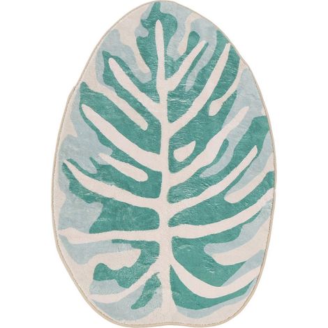 Tapis de bain/WC moderne à motif de feuilles, imperméable, en microfibre, vert tropical, antidérapant, 1 (1/5)