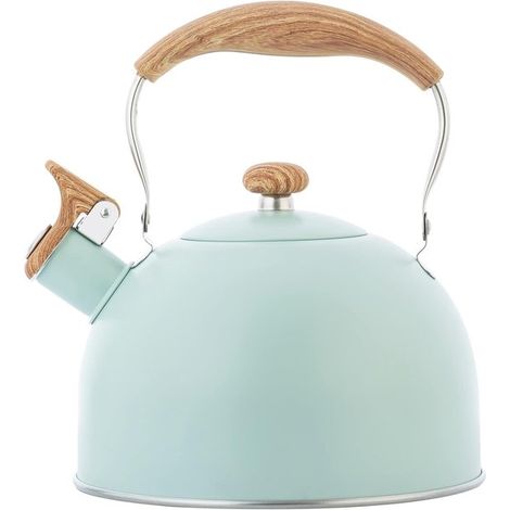 Wasserkocher Pfeifender Wasserkocher 2,5 l Griff in Holzoptik, hitzebeständig Pfeifton beim Kochen Schwarzer Signalgeber für Gas und Induktion (1/5)