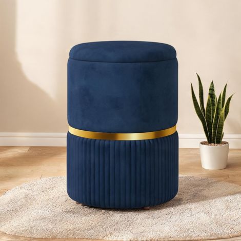 Pouf bleu en velours 36 x 36 x 44 cm (1/5)