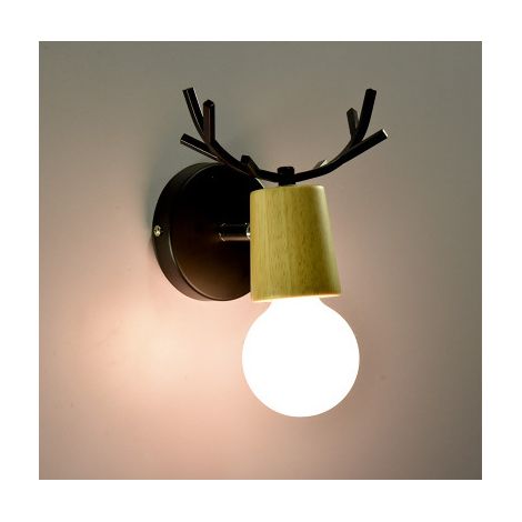 Applique Murale Rétro Applique Murale Simple Creative Fer Bois Applique Murale E27 Tête De Cerf Nordique Base Art Déco SL099 (1/4)