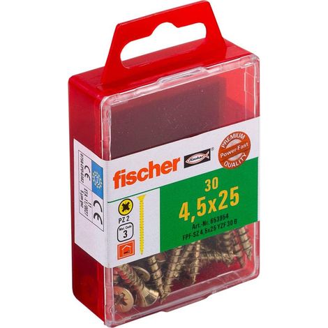 Fischer 653954 Power-Fast Lot de 30 Vis a tete fraisee 4,5 x 25 mm VG PZ galvanisee Jaune (1/3)