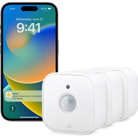 Eve Motion (Matter) set di 3 - Sensore intelligente di movimento e luce, per interni ed esterni, compatibile con Apple HomeKit, Alexa, Google Home, SmartThings, richiede un Thread Border Router (1/5)