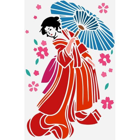 CCYKXA Geisha-Regenschirm-Schablone 21 x 29,7 cm, PET-Kunststoff, Kirschblüten-Hohlraum-Malvorlage, Regenschirm-Frau-Zeichenvorlage, menschliches Thema zur Dekoration (1/5)